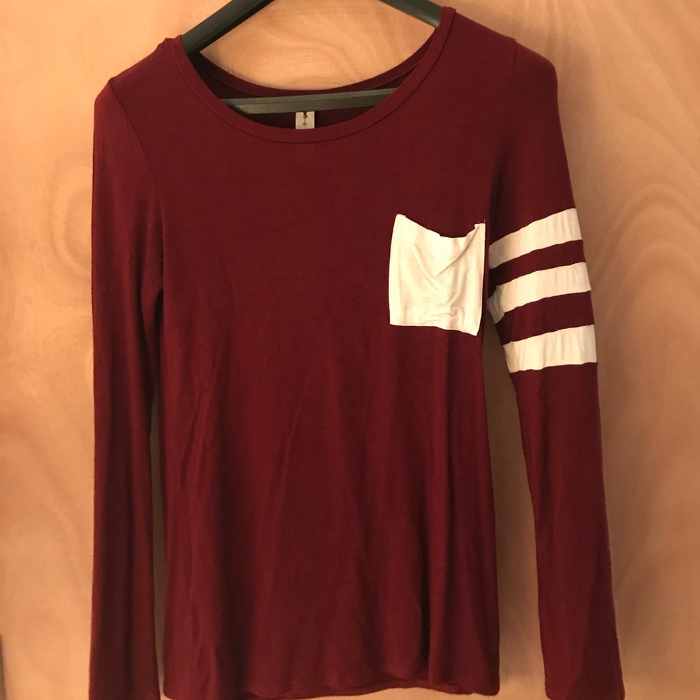 Maroon Long sleeve shirt with white stripes